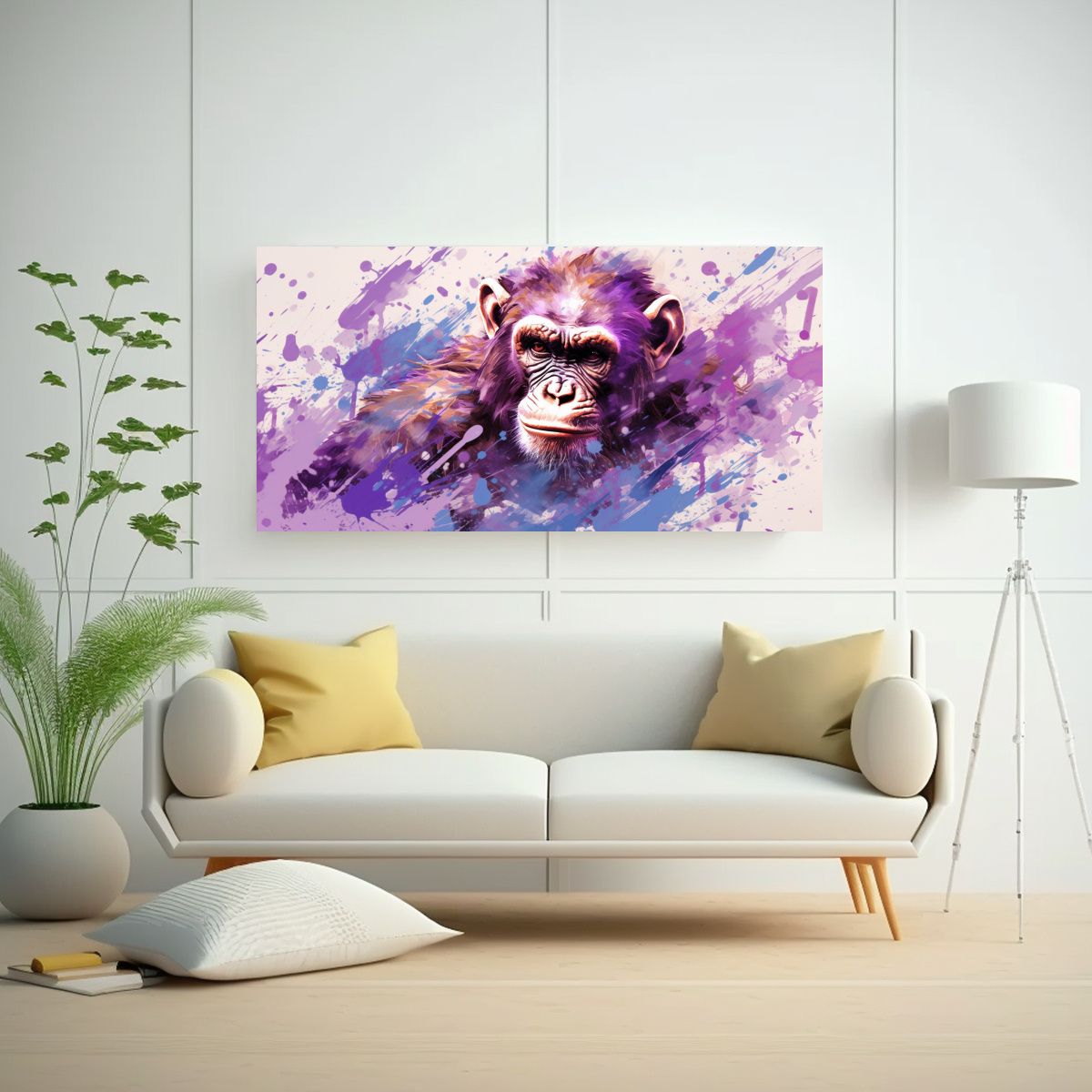 GENERICO - Pintura Decorativa De Chimpancé En Tonos Topo Y V 160x80cm