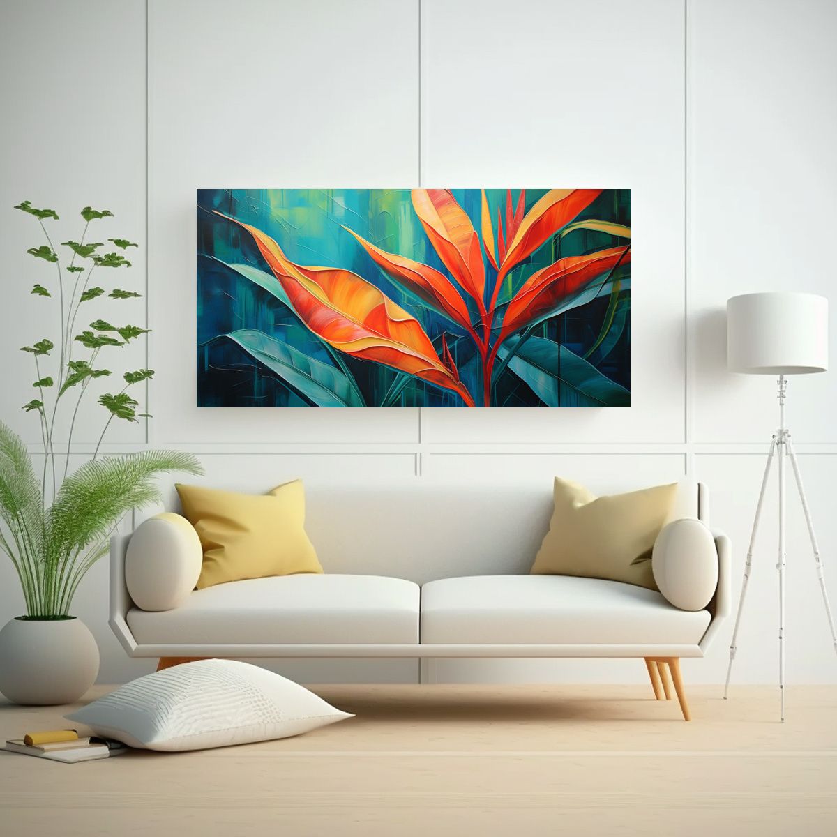 GENERICO - Pintura Abstracta De Hojas De Heliconia Detallada  160x80cm