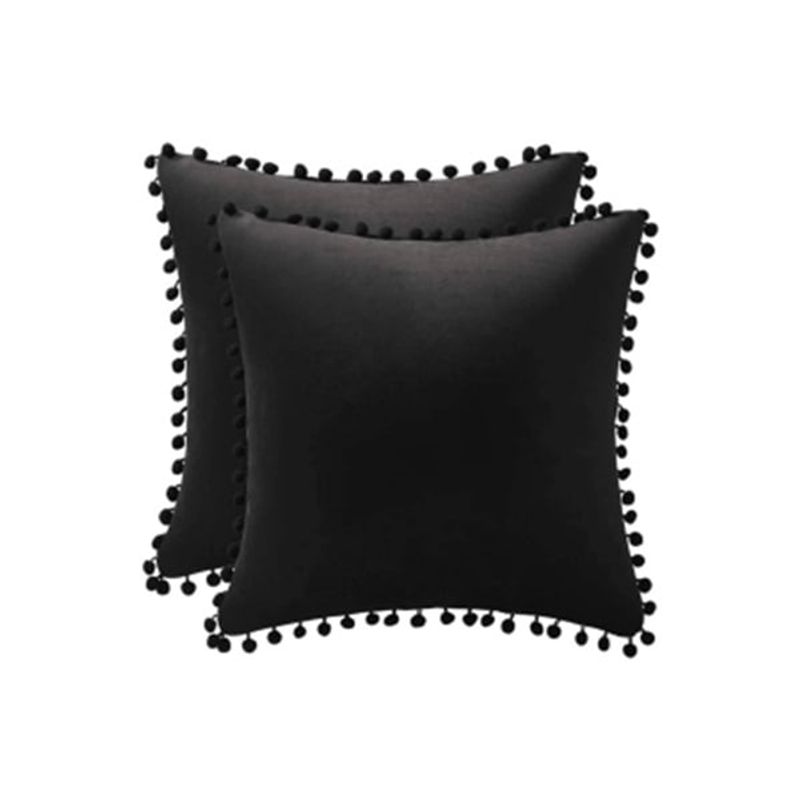 ANGELES DEL HOGAR - Funda Terciopelo Para Cojin Con Pompon negro