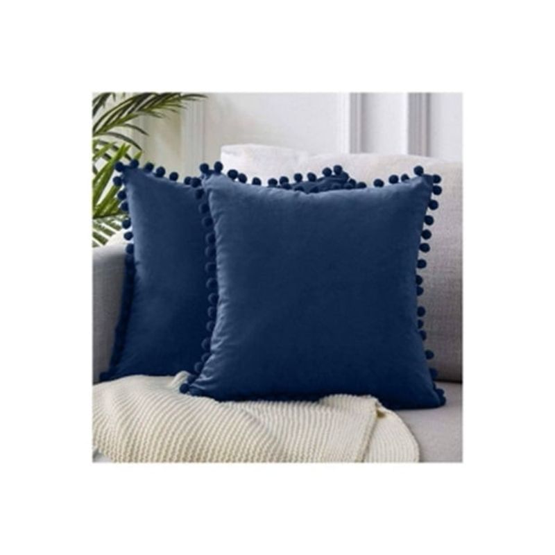 ANGELES DEL HOGAR - Funda Terciopelo Para Cojin Con Pompon azul