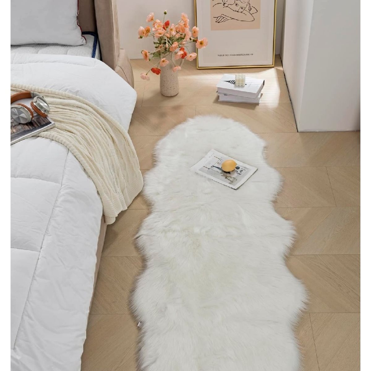 ANGELES DEL HOGAR - Alfombras Pasilleras de Felpa 140cm x 60cm Blanco