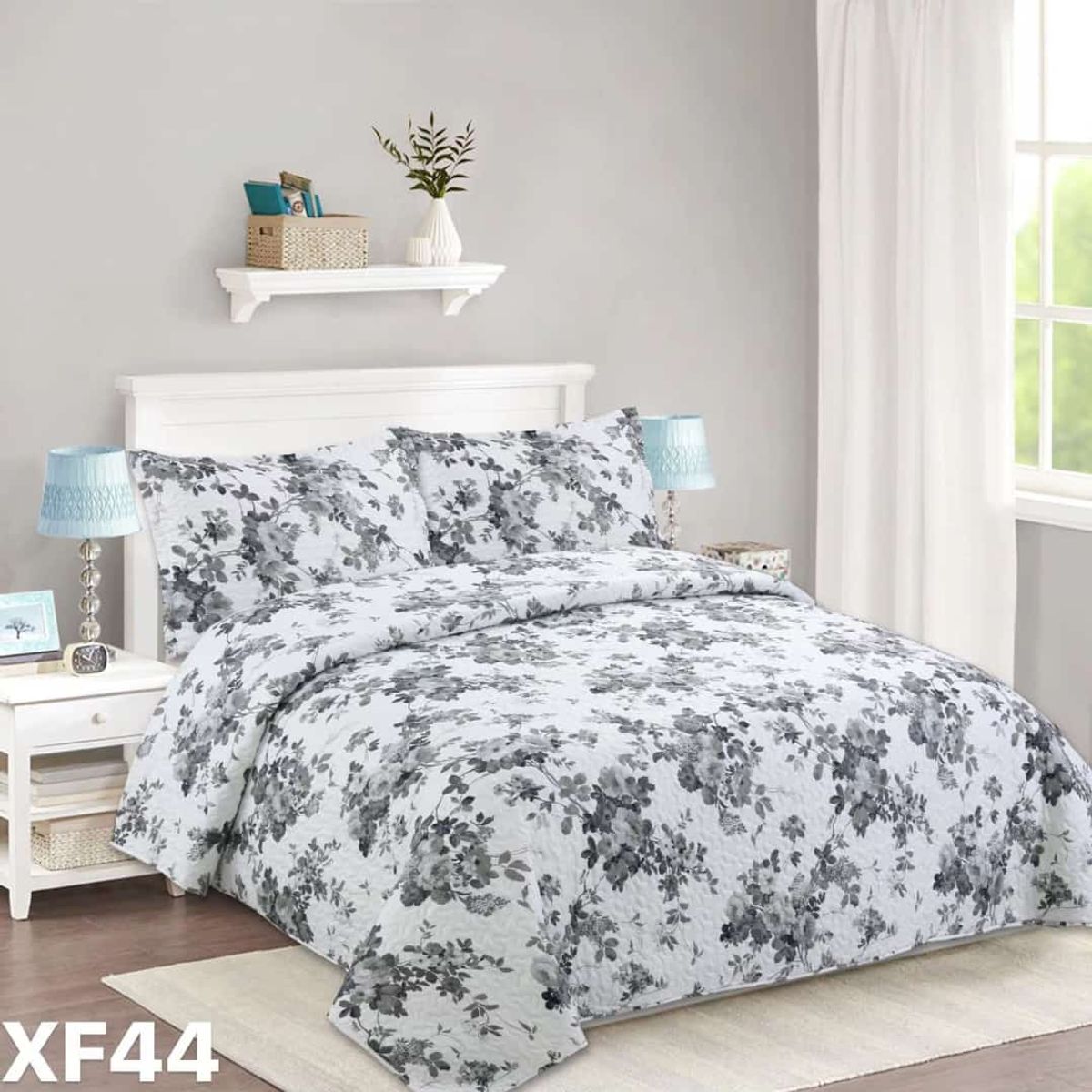 ANGELES DEL HOGAR - Cubrecama De verano 2 Plazas Diseño Flores Blanco