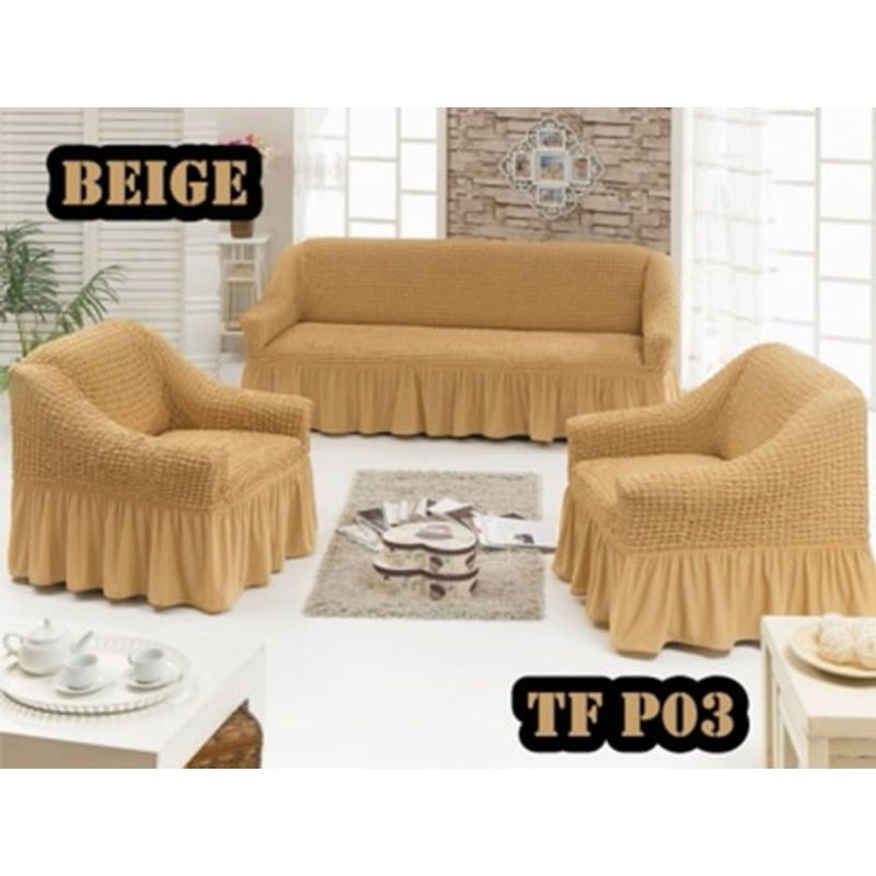 ANGELES DEL HOGAR - Pack Fundas Cubresillon Sofa Turco Cuadrille  3+ 1+1 Cuerpos Beige