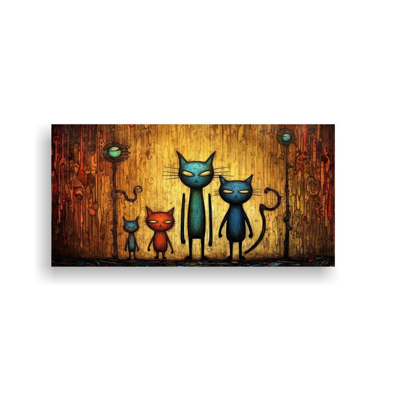 GENERICO - Cuadro Original De Familia De Gatos Caprichosos Y  160x80cm