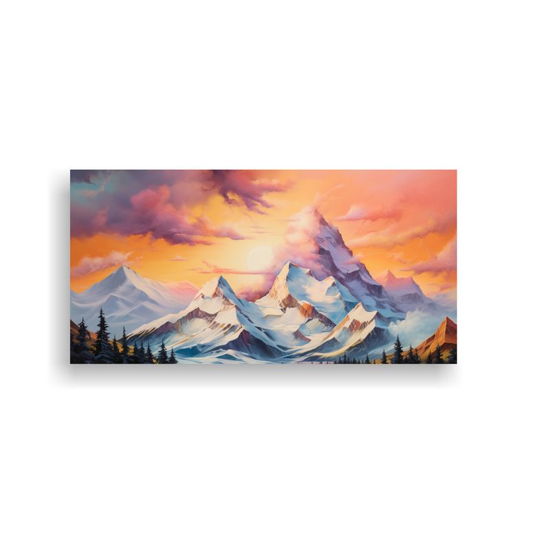GENERICO - Cuadro Pop Art Montañas Nevadas Arcoíris Naranja 160x80cm