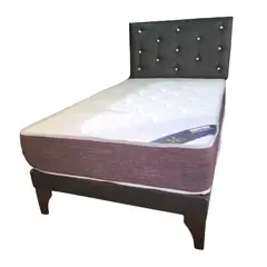 GENERICO - Cama Europea 1 1/2P Respaldo Negro Eco Cuero Colchón Resorte Bonnell.