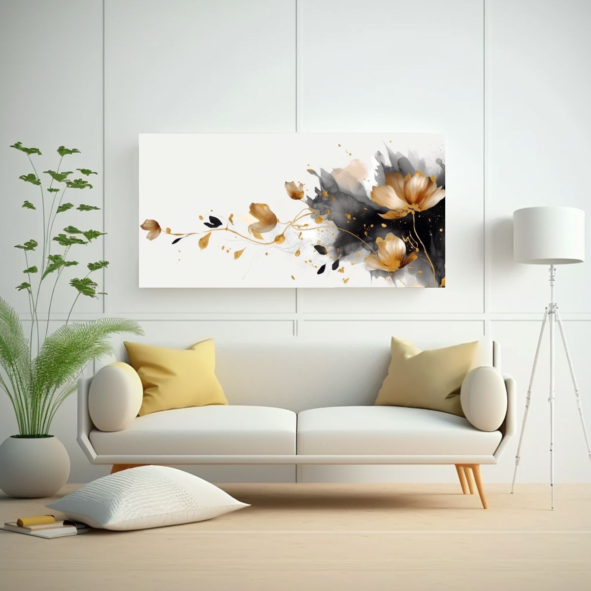 GENERICO - Cuadros Decorativos Abstractos Negros Y Dorados De 160x80cm