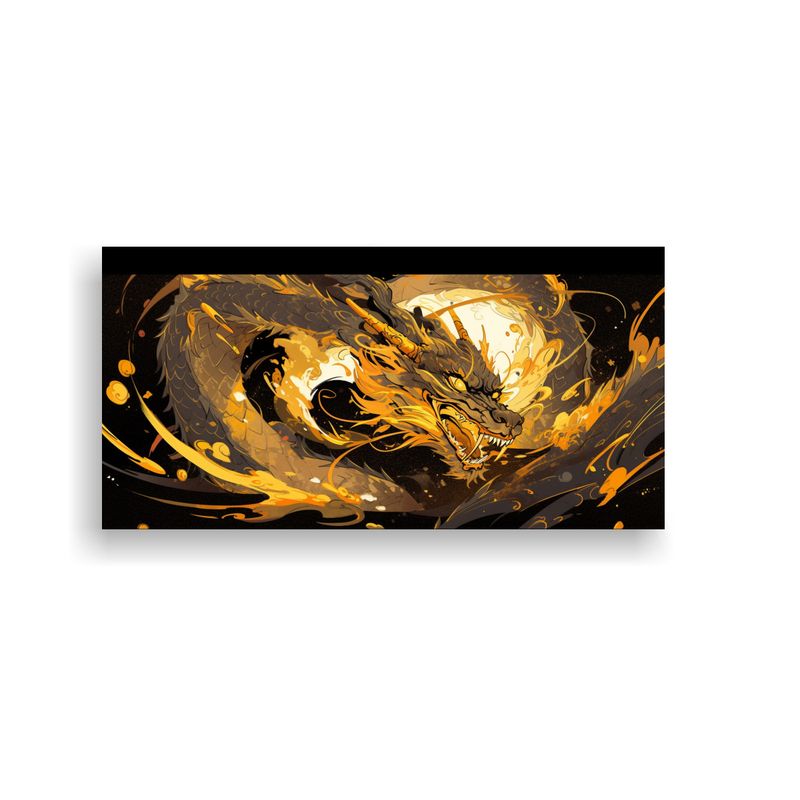 GENERICO - Cuadro Moderno Linda Dragón En Colores Oro Neon 160x80cm