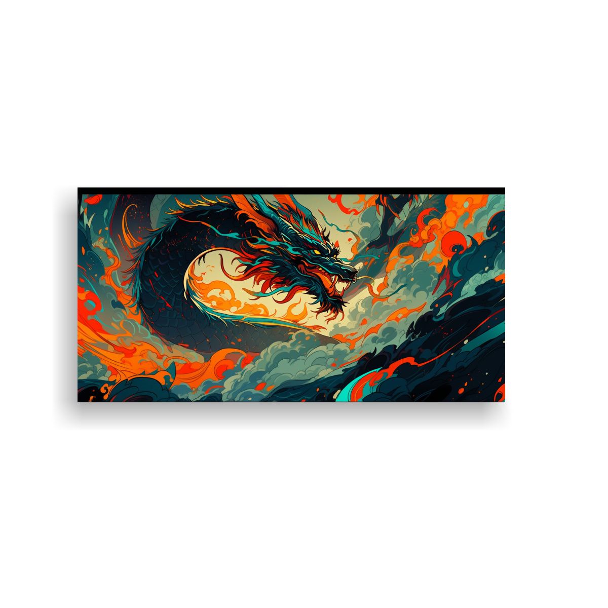 GENERICO - Pintura De Pared Dragón En Turquesa Y Naranja A 160x80cm