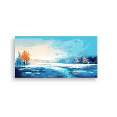 GENERICO - Paisaje Otoñal Abstracto Con Colores Azules En Ar 160x80cm