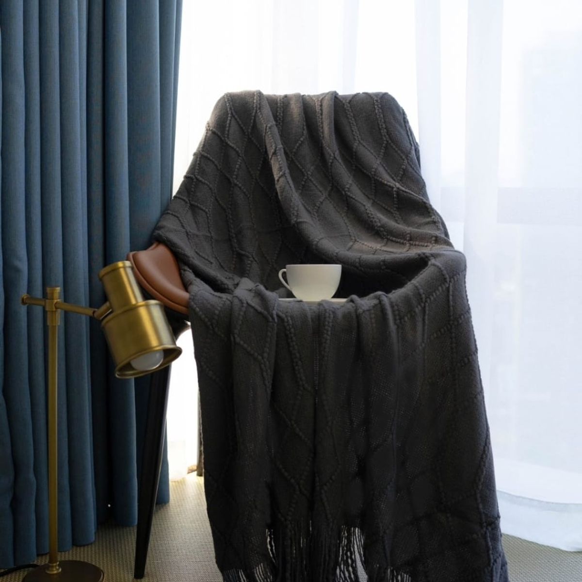 ANGELES DEL HOGAR - Manta de Sofa Con Flecos 172 cm x 127 cm Negro