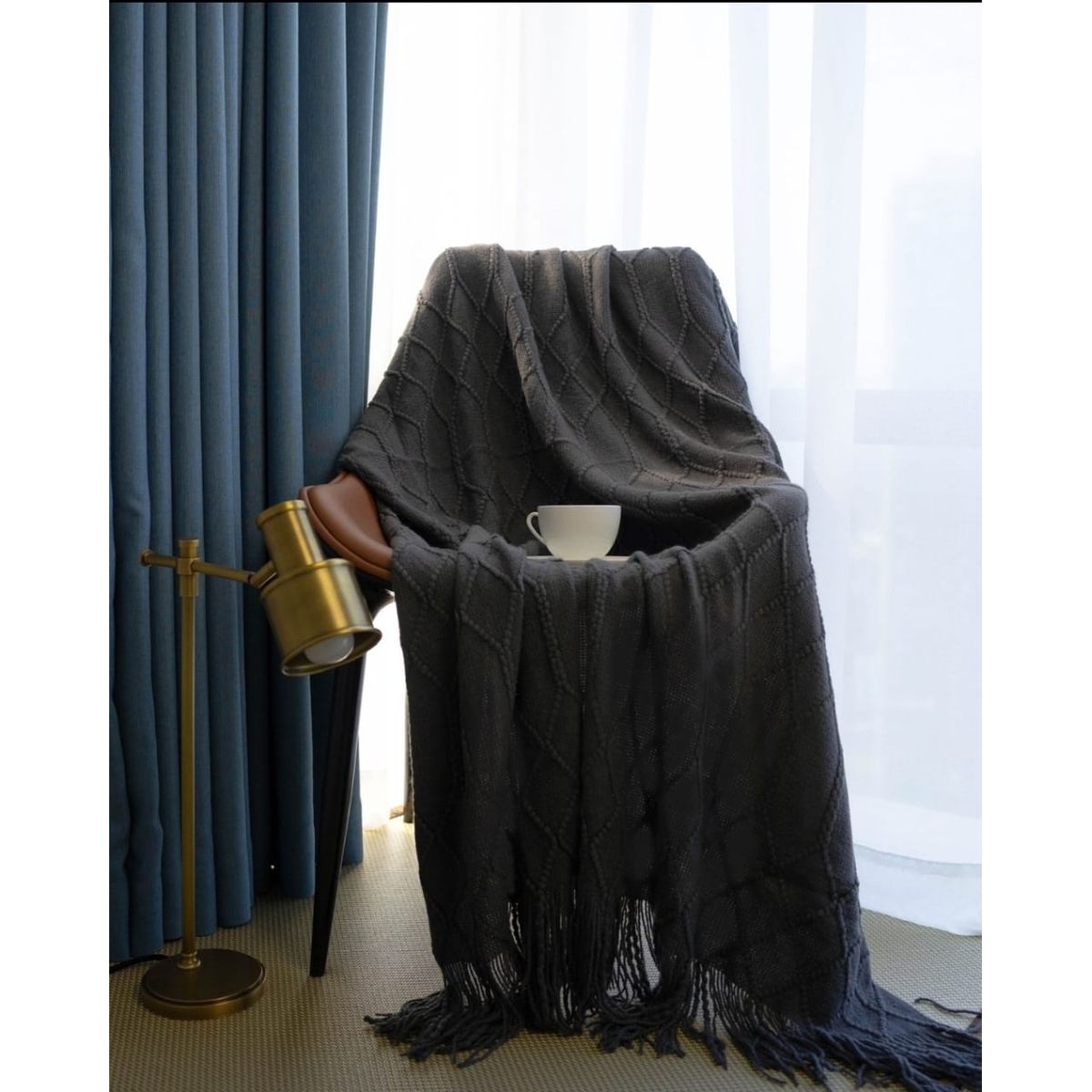 ANGELES DEL HOGAR - Manta de Sofa Con Flecos 172 cm x 127 cm Negro