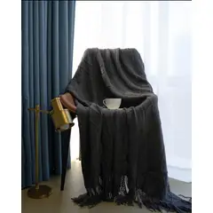 ANGELES DEL HOGAR - Manta de Sofa Con Flecos 172 cm x 127 cm Negro