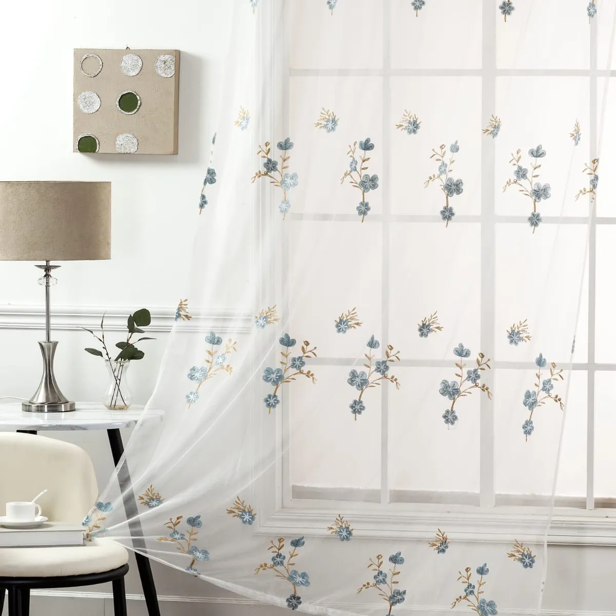 ANGELES DEL HOGAR - Visillos Bordados 2 Paños 140 cm x 230 cm