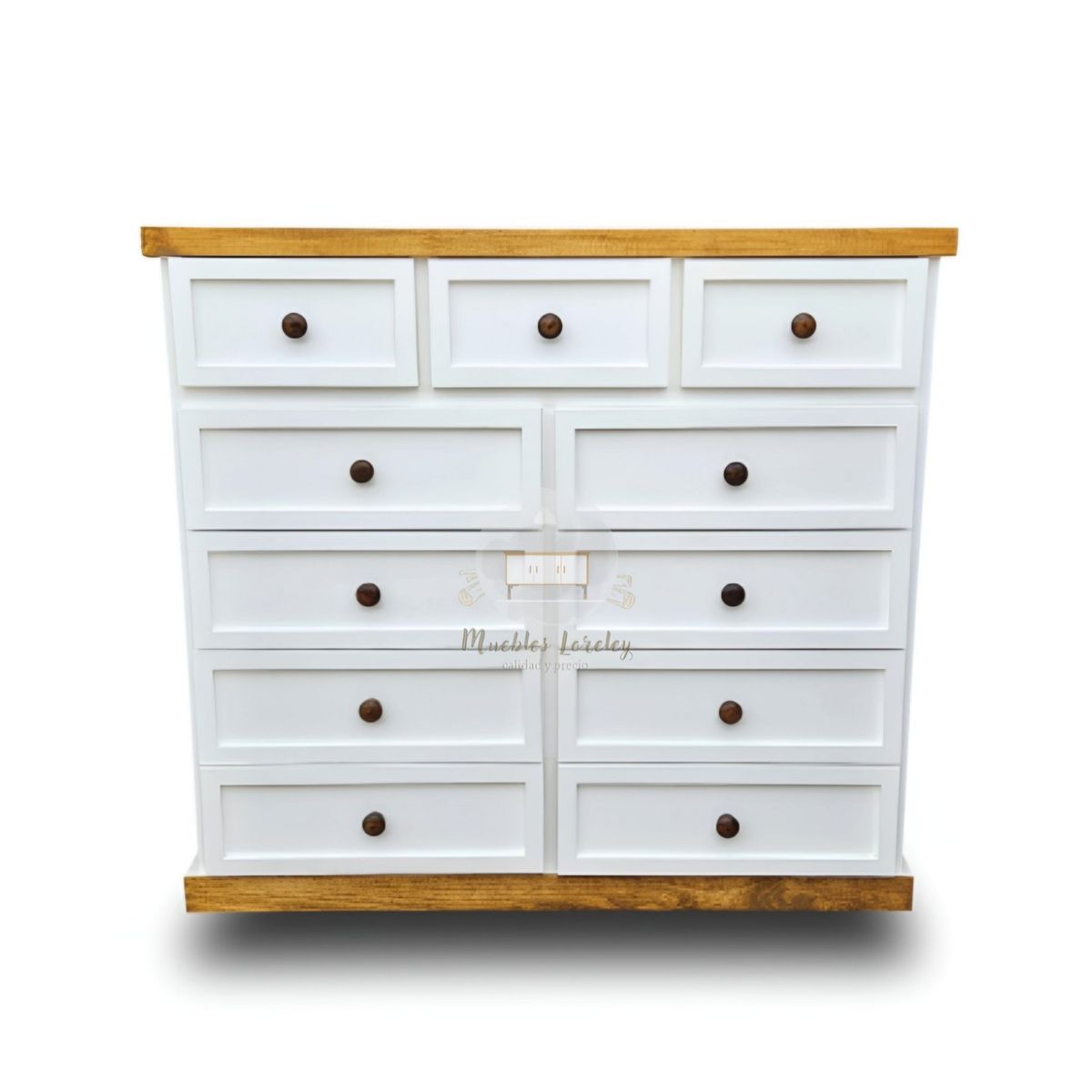RUSTIC STYLE - COMODA MADERA DE 11 CAJONES BLANCA PETIRIBI Y NOGAL