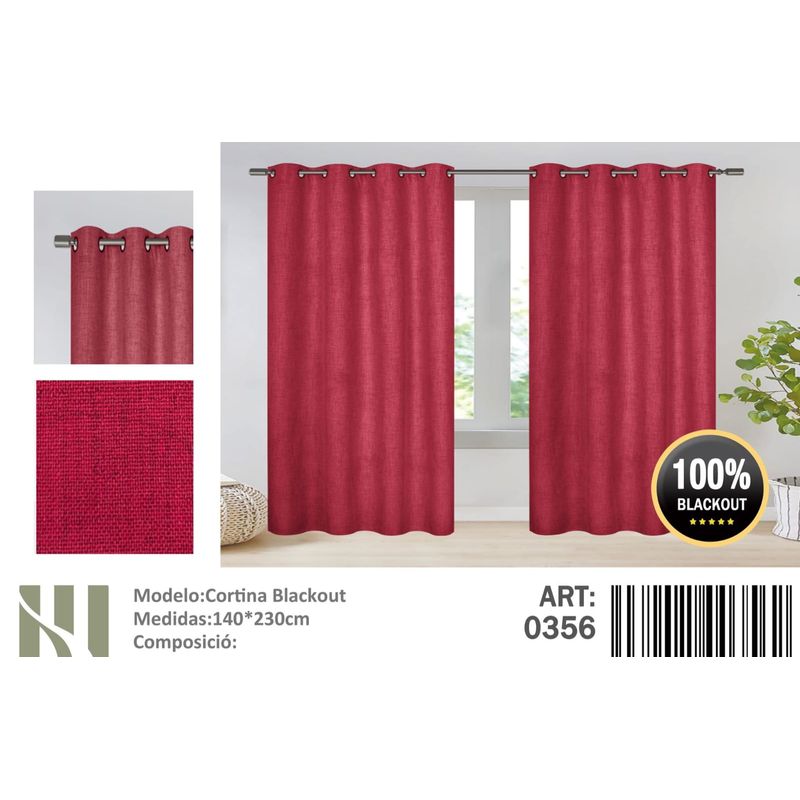 ANGELES DEL HOGAR - Cortina Blackout 2 Paños medias 140 cm x  230 cm Burdeo