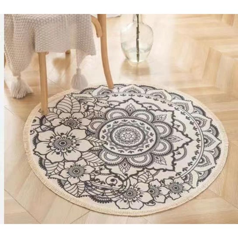 ANGELES DEL HOGAR - Alfombra Lino Algodón Redonda 120 cm Etnico