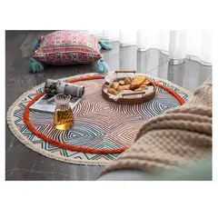 ANGELES DEL HOGAR - Alfombra Lino Algodón Redonda 120 cm Etnico