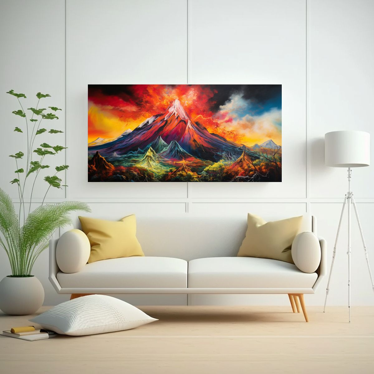 GENERICO - Pintura Abstracta De Un Volcán Con Colores Arcoí 160x80cm