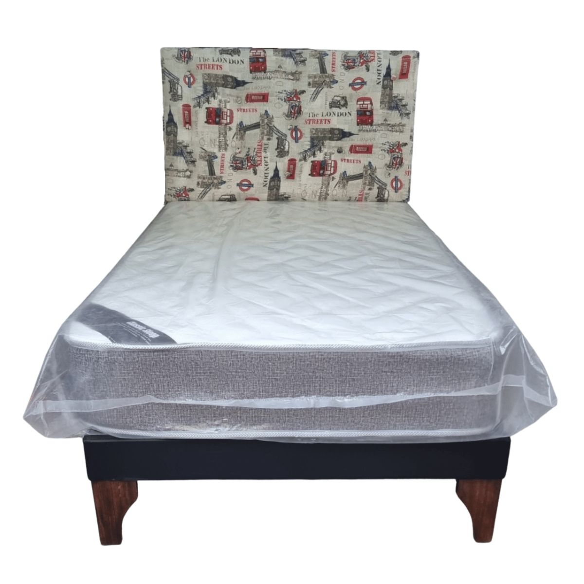 GENERICO - Cama Europea 1 1/2P Respaldo London Colchón Resorte Bonnell