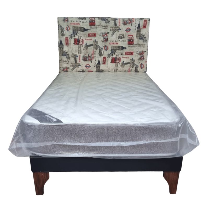 GENERICO - Cama Europea 1 1/2P Respaldo London Colchón Resorte Bonnell
