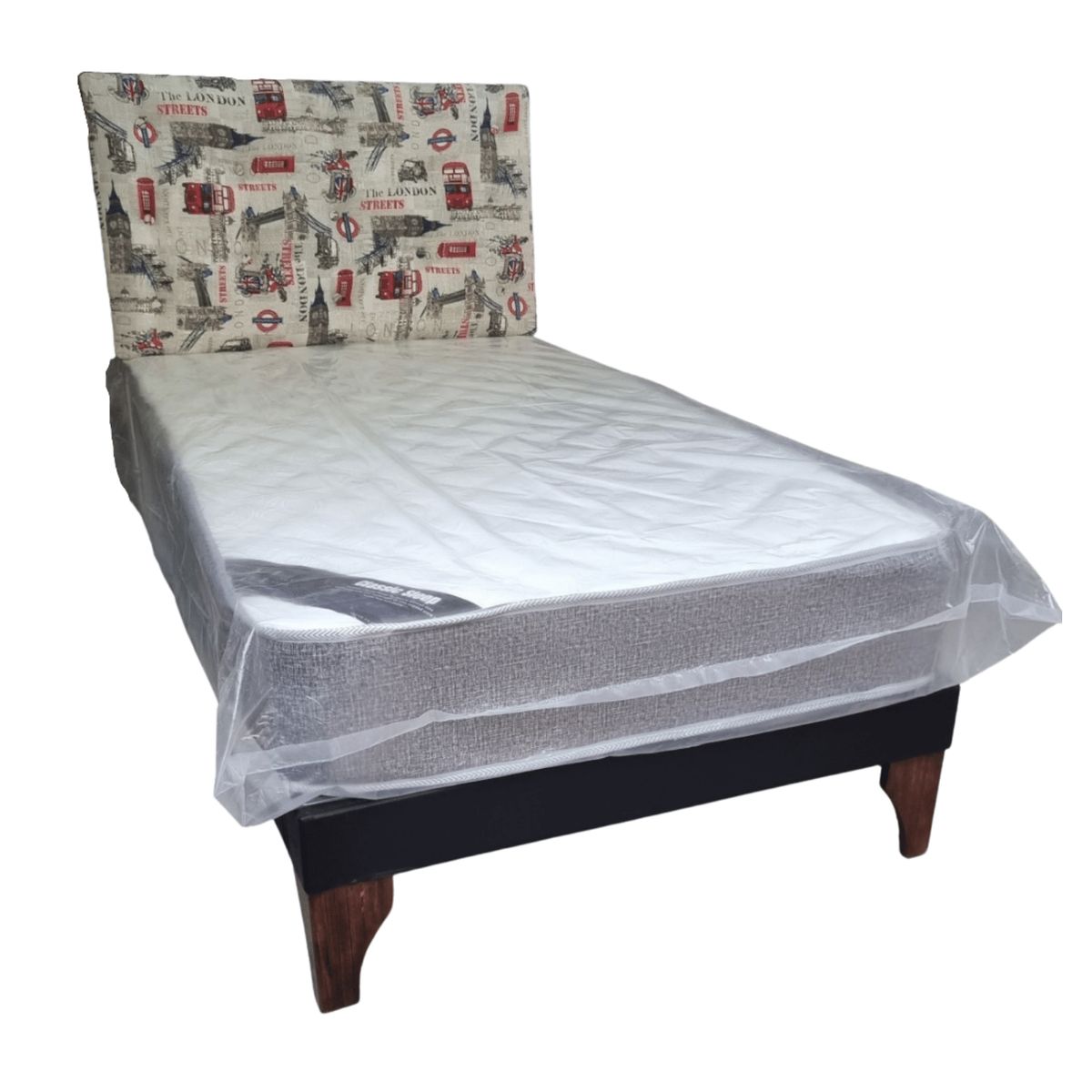 GENERICO - Cama Europea 1 1/2P Respaldo London Colchón Resorte Bonnell
