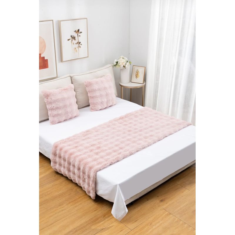 ANGELES DEL HOGAR - Piecera Peludas  2 plazasKing + 2 fundas de cojin Rosa
