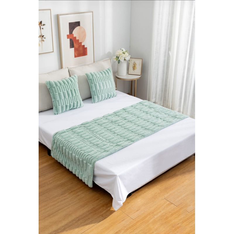 ANGELES DEL HOGAR - Piecera Peludas  2 plazasKing + 2 fundas de cojin Turquesa