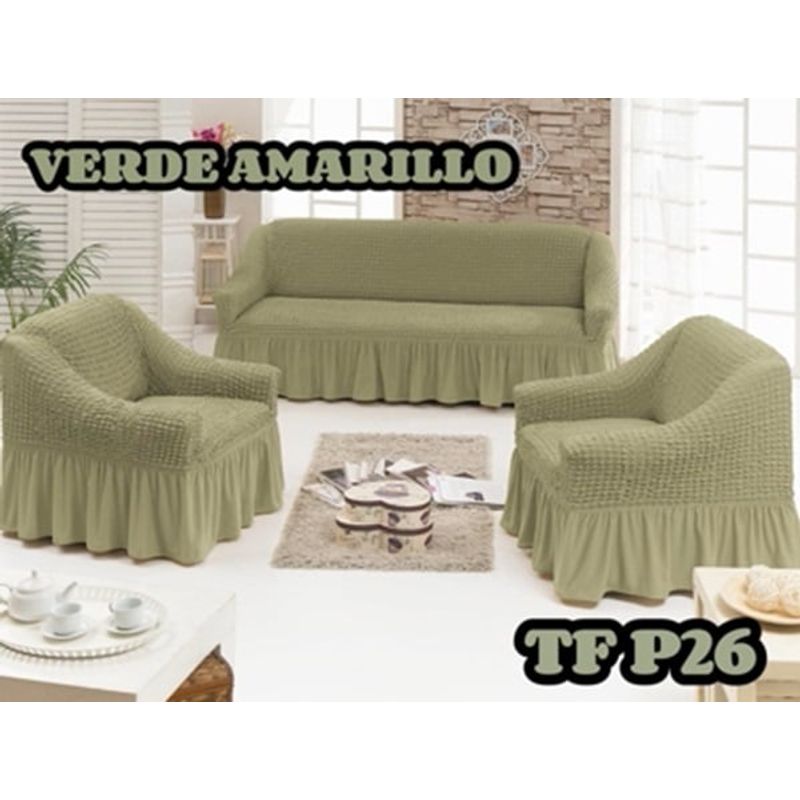 ANGELES DEL HOGAR - Pack Fundas Cubresillon Sofa Turco Cuadrille  3+ 1+1 Cuerpos  Verde