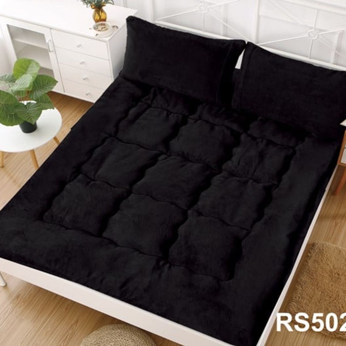 ANGELES DEL HOGAR - Cubre Colchon Acolchado Grueso 2 Plazas Negro