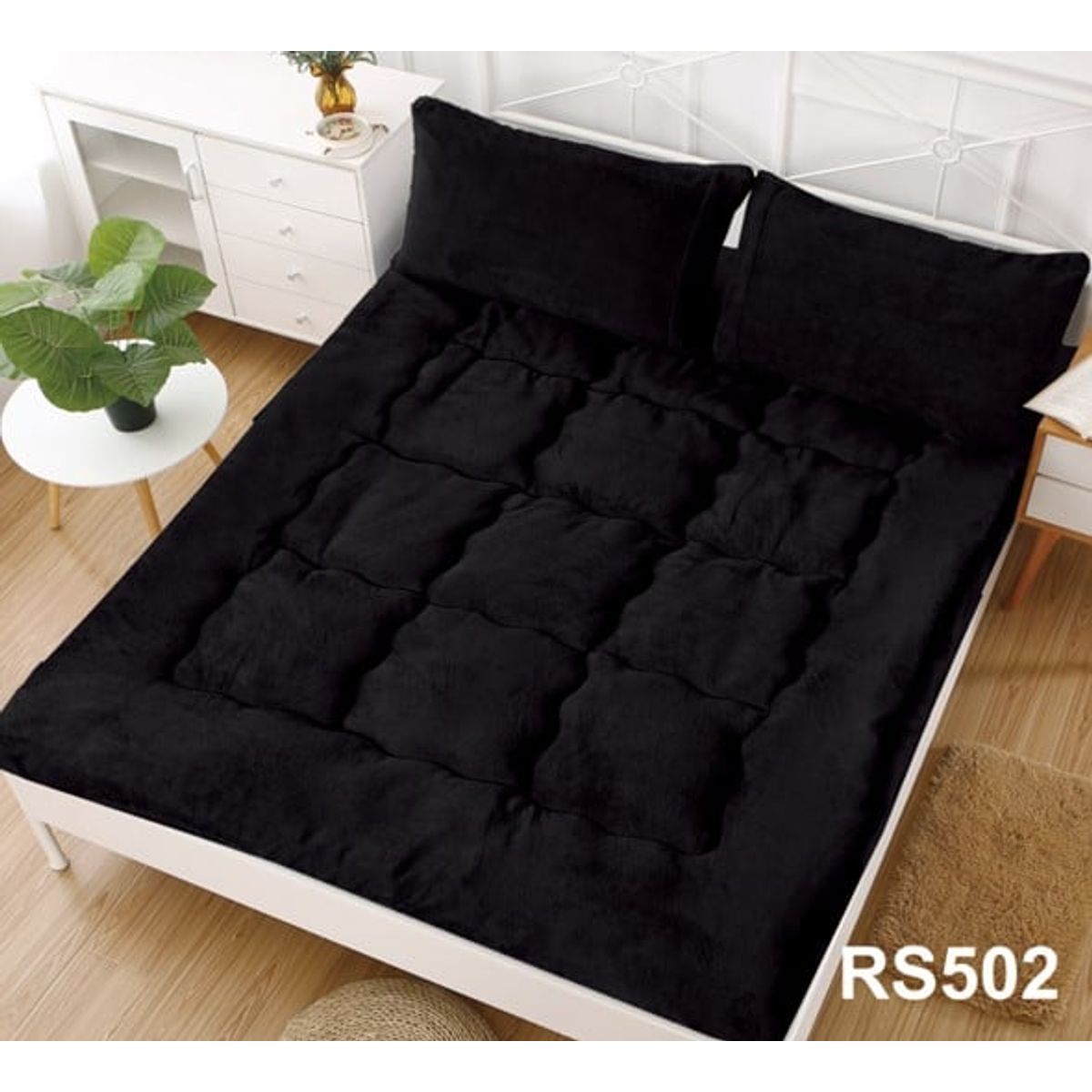 ANGELES DEL HOGAR - Cubre Colchon Acolchado Grueso 2 Plazas Negro