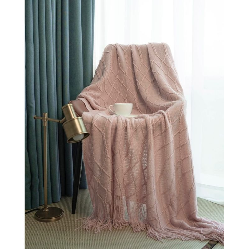 ANGELES DEL HOGAR - Manta de Sofa Con Flecos 172 cm x 127 cm Rosa Palo