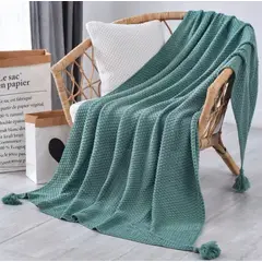 ANGELES DEL HOGAR - Manta de Sofa Con Ponpones 130 cm x 150 cm Verde Menta