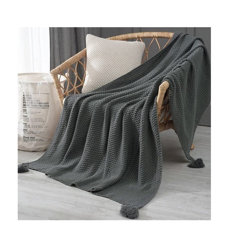 ANGELES DEL HOGAR - Manta de Sofa Con Ponpones 130 cm x 150 cm Negro