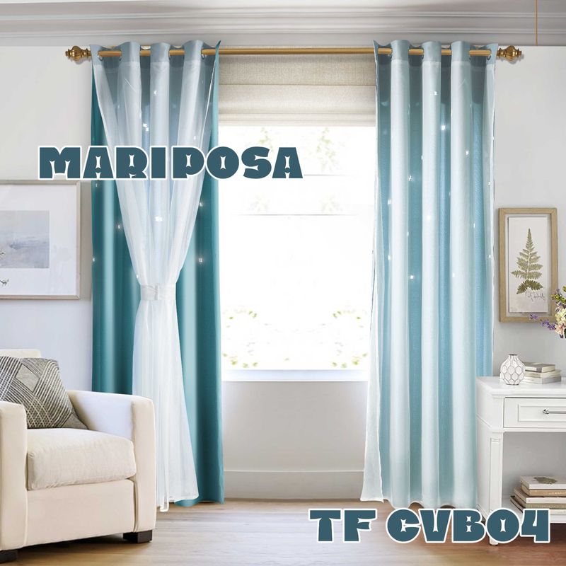 ANGELES DEL HOGAR - Cortina Con Visillo diseño Mariposas 2 Paños Azul