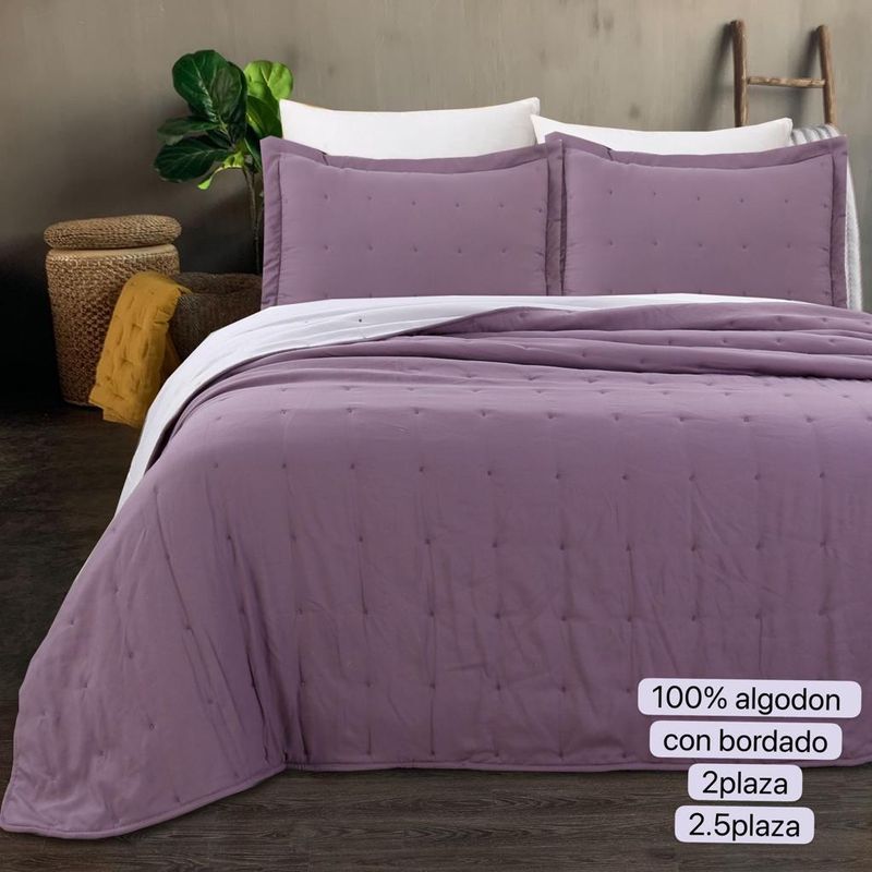ANGELES DEL HOGAR - Cobertor de Verano Algodón Liso Bordado King Rosa Amaranto