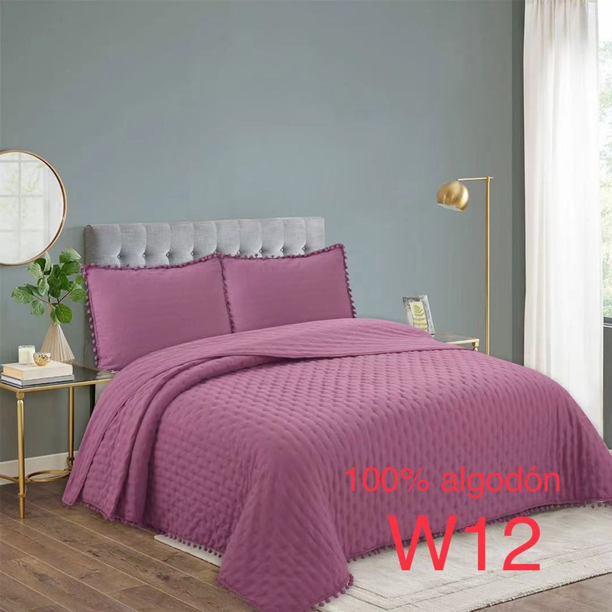 ANGELES DEL HOGAR - Cobertor de Verano  Algodón Con Pompon King Rosa Amaranto