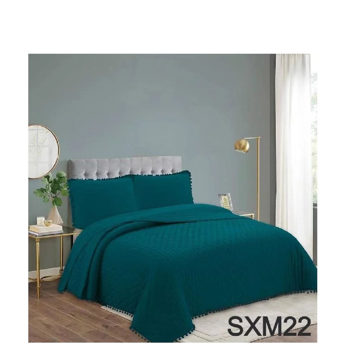 ANGELES DEL HOGAR - Cobertor de Verano Algodón Con Pompon King Turquesa