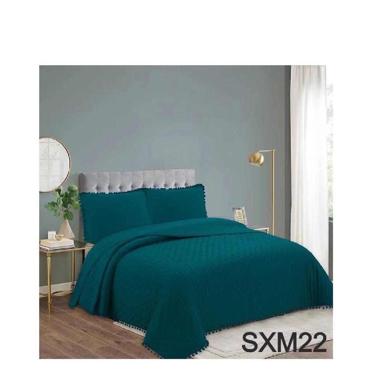 ANGELES DEL HOGAR - Cobertor de Verano Algodón Con Pompon King Turquesa