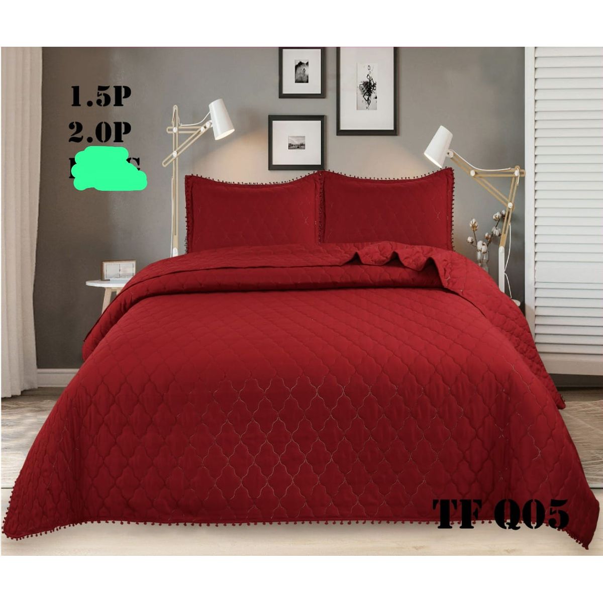 ANGELES DEL HOGAR - Cobertor de Verano Con Pompon  Plaza 15 Burdeo