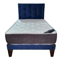 Cama Europea 1 1/2 Plaza Respaldo Azul Marino Felpa Colchón Resorte