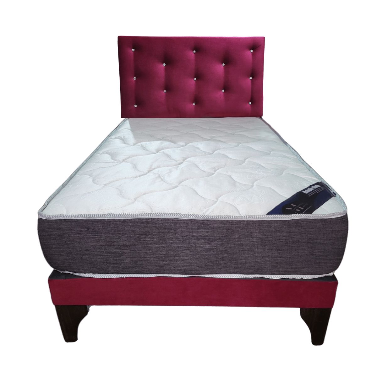 GENERICO - Cama Europea 1 1/2 Plaza Respaldo Burdeo Felpa Diam Colchón Resorte