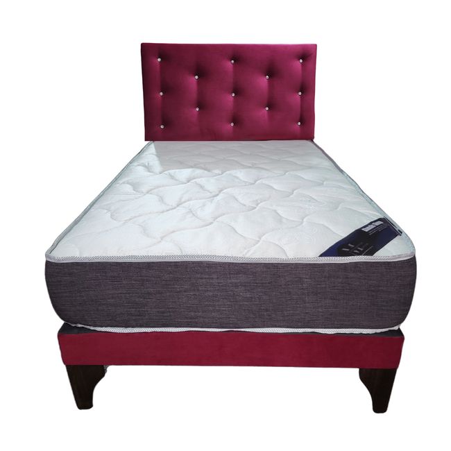 GENERICO - Cama Europea 1 1/2 Plaza Respaldo Burdeo Felpa Diam Colchón Resorte