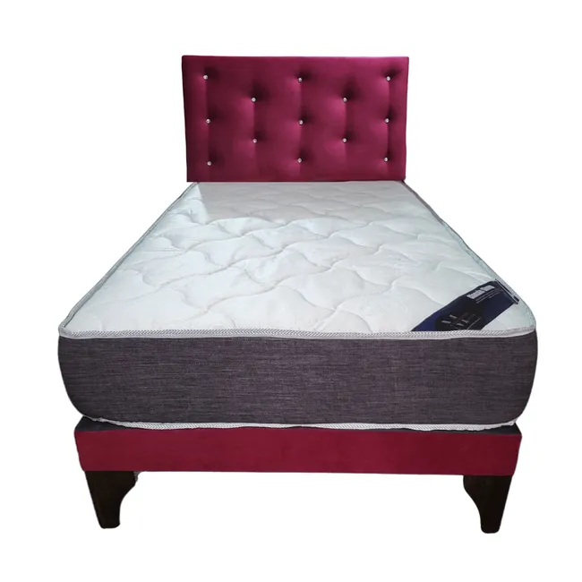 GENERICO - Cama Europea 1 1/2 Plaza Respaldo Burdeo Felpa Diam Colchón Resorte