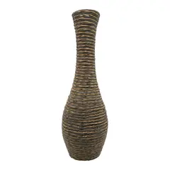 GENERICO - Jarron Florero Decorativo Tejido Rattan Moderno Café 60 CM.