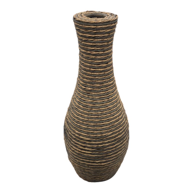 GENERICO - Jarron Florero Decorativo Tejido Rattan Moderno Café 50 CM.