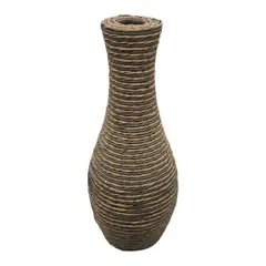 GENERICO - Jarron Florero Decorativo Tejido Rattan Moderno Café 50 CM.