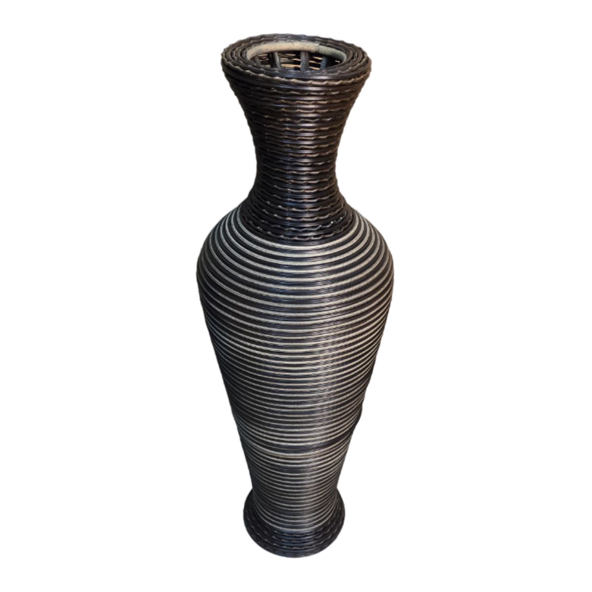 GENERICO - Jarron Florero Decorativo Tejido Rattan Moderno Negro 70 CM