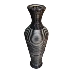 GENERICO - Jarron Florero Decorativo Tejido Rattan Moderno Negro 70 CM.