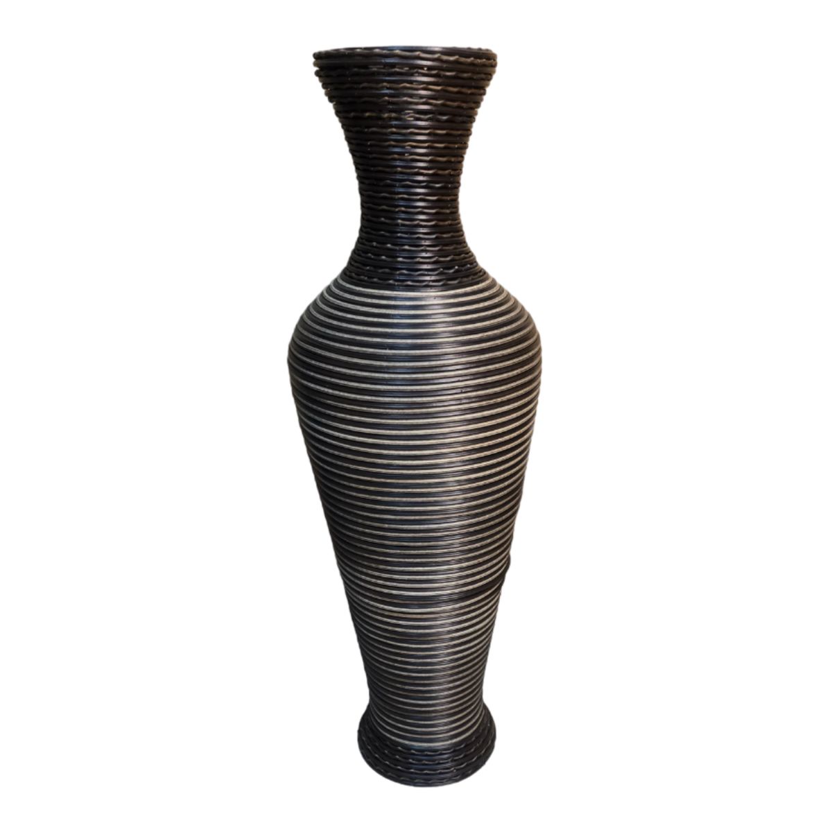 GENERICO - Jarron Florero Decorativo Tejido Rattan Moderno Negro 70 CM